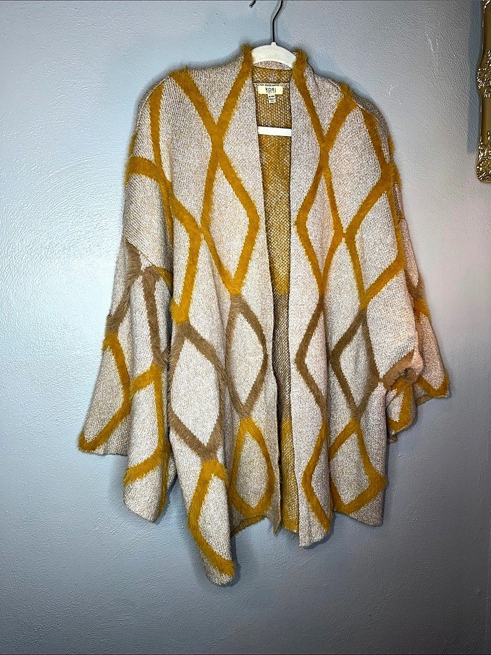 Kori America Geometric Open Front Cardigan Brown & Yellow XL/1X